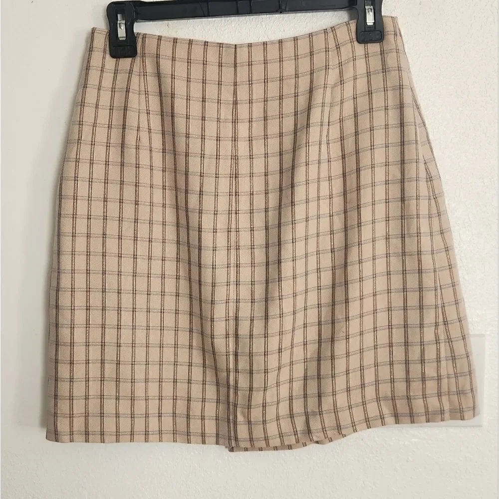 Sandro Paris Womens Nude Meredith Checkered Twill Mini Wrap Skirt Size 2